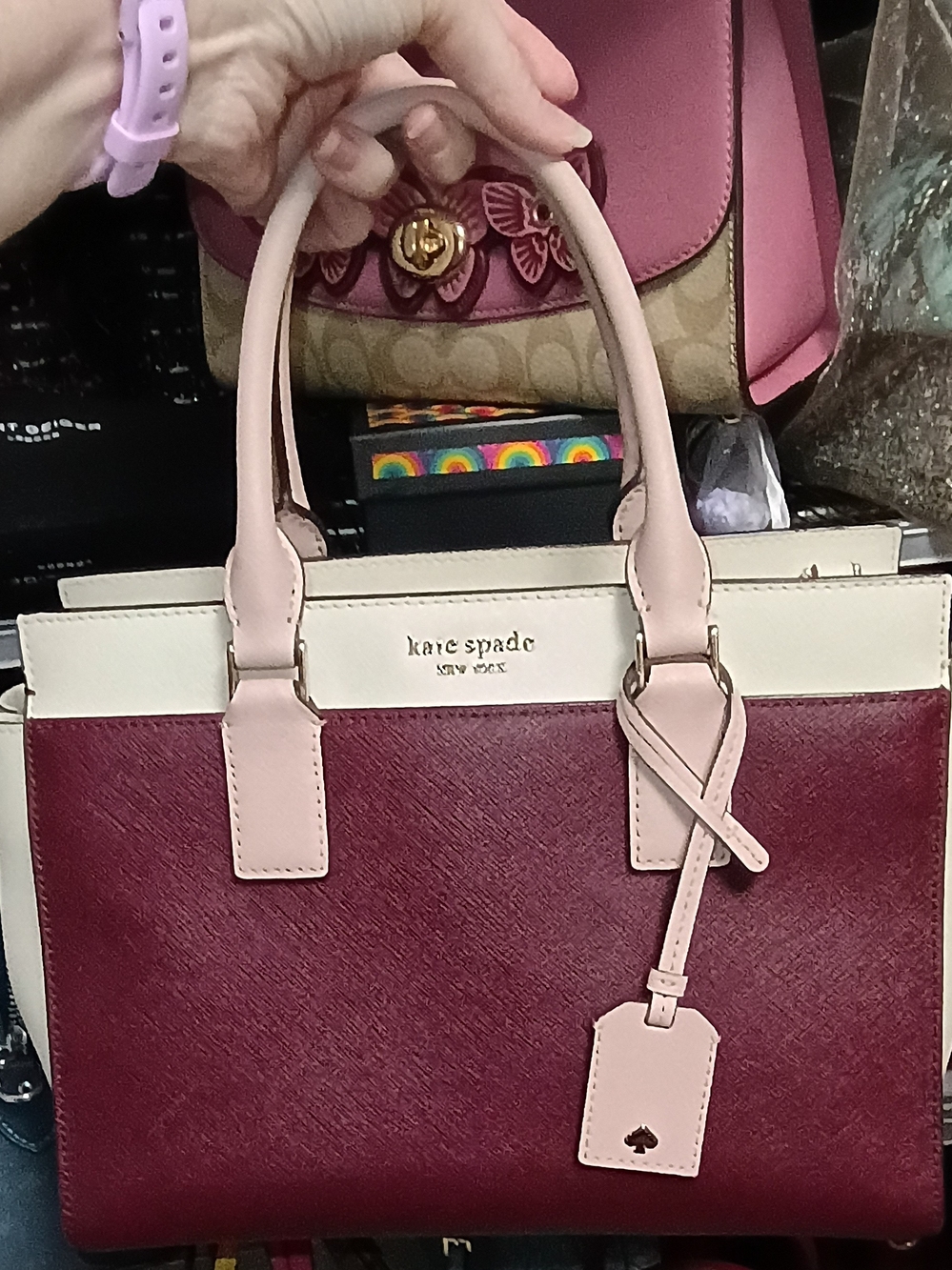 KATE SPADE two-tone Pink and Burgundy leather satchel EUC